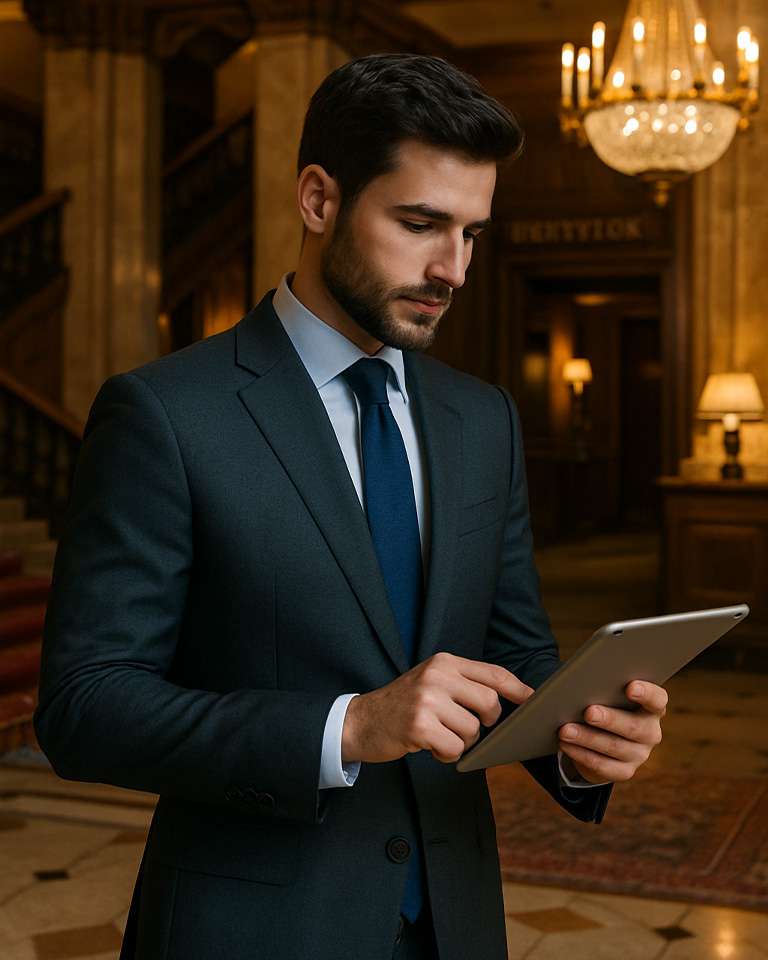 Secretary w laptop in Club